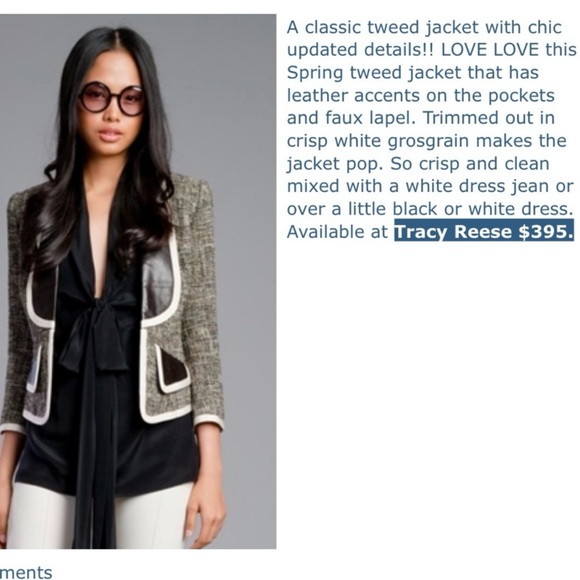 Tracy Reese Leather Trimmed Cropped Tweed Jacket in Bright Navy Size 4 NWT - Picture 12 of 12